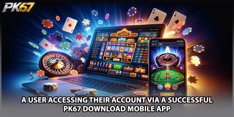 A user accessing their account via a successful PK67 download mobile app